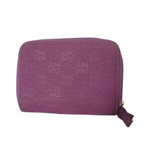 DKNY Womens Wallet Purple Double Zip-Around Compact ID Window Cards Coins